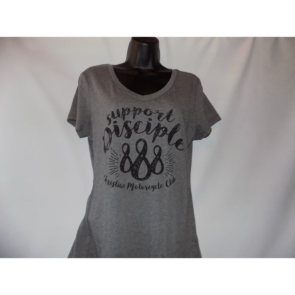 NEW Women's Support Disciple V-neck T-shirt-Disciple Christian Motorcycle Club